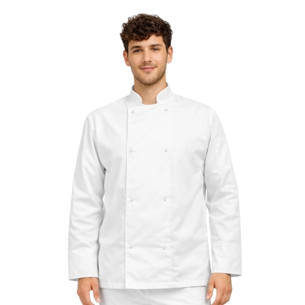 Bluza kucharska biała długi rękaw napy roz.M – bluza kucharska – odzież gastronomiczna